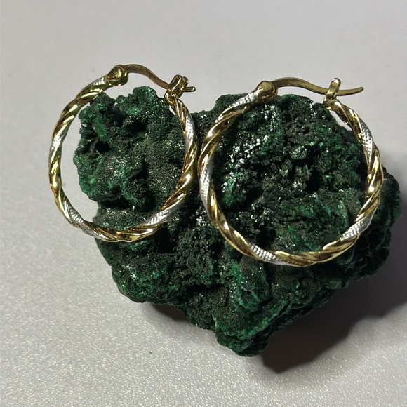 Two Tone Twisted 14K Gold Plated Earrings - Picture 2 of 7